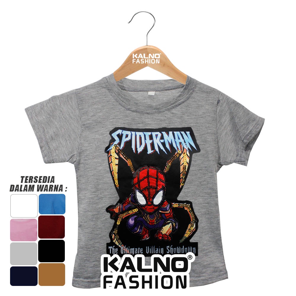 Baju anak pria wanita karakter SPIDRMAN NON LED SP446 umur 1 - 7 tahun - Ukuran S M L XL Bahan Katun polyester