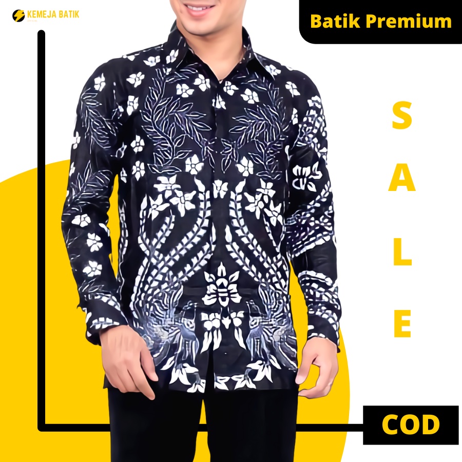 Atasan Kemeja Baju Batik Pria Paspampres Lengan Panjang Padi Pekalongan Murah Modern Size M L XL XXL
