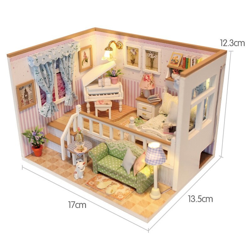 Cute Room Miniatur Rumah Boneka 3D DIY 1:24 with Cover - M026 - Pink