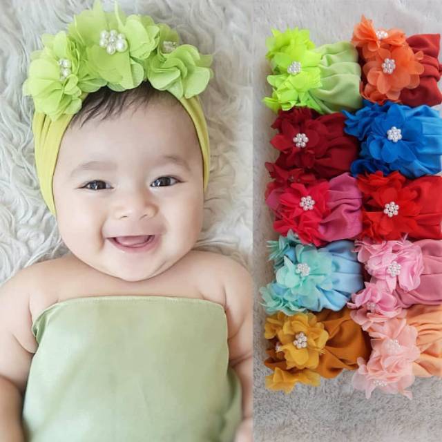 Turban Bayi 0-3th Bunga Besar - Bandana bayi - Kerudung Anak Bayi-1