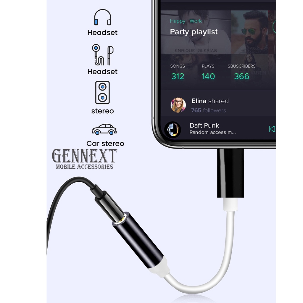 Adapter GENNEXT Lightning + MIC ORI to Jack Audio 3.5mm Converter 3.5 MM