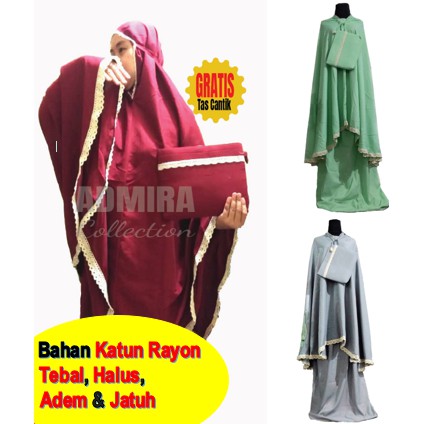 Mukena Travelling Katun Rayon Polos Dewasa Renda Ikat Tali