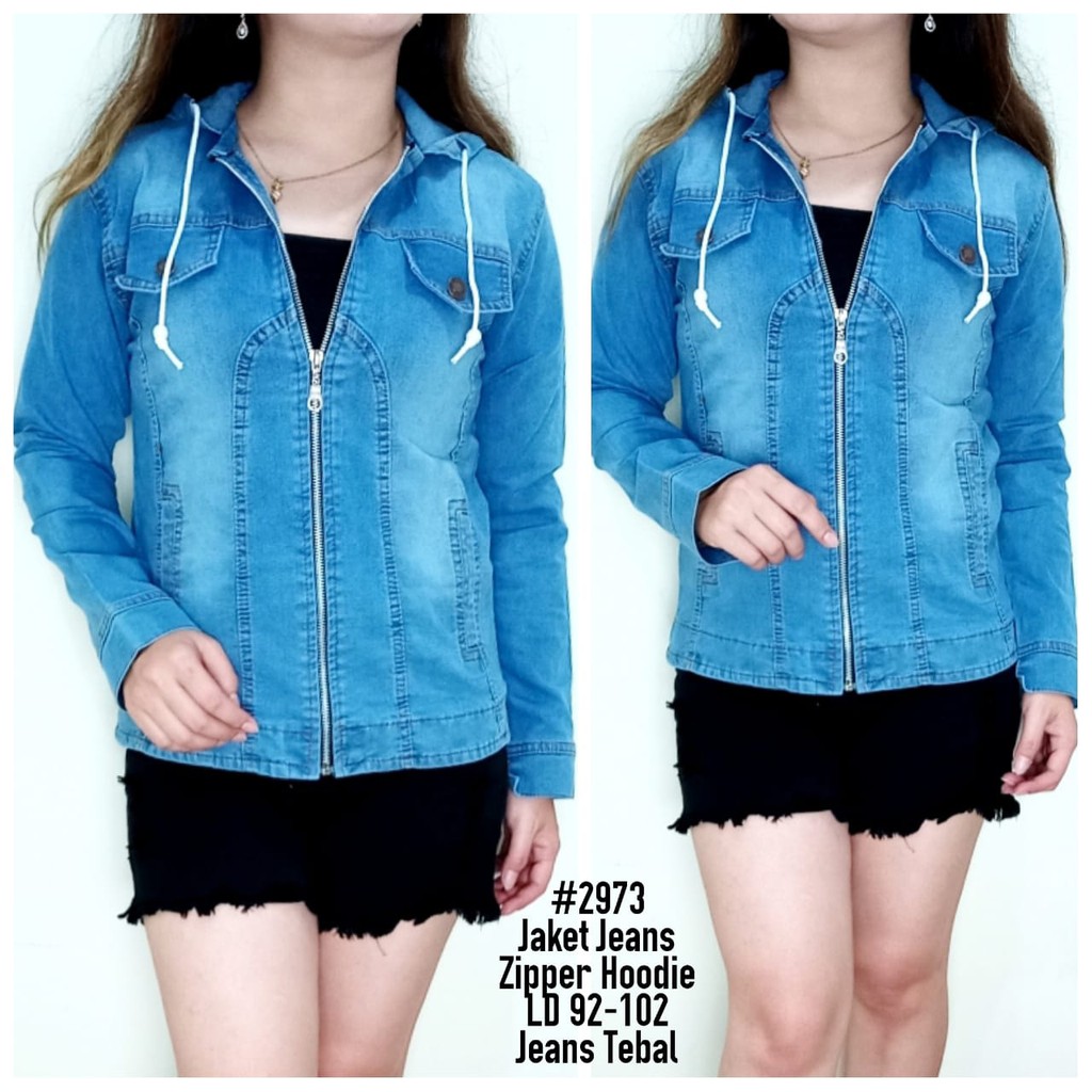 Jaket jeans zipper hoodie 2973