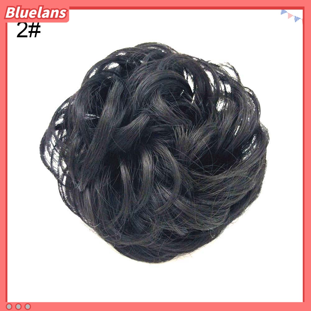 Bluelans Wig / Rambut Palsu Sambung Elastis Model Bun / Chignon Bergelombang Untuk Wanita