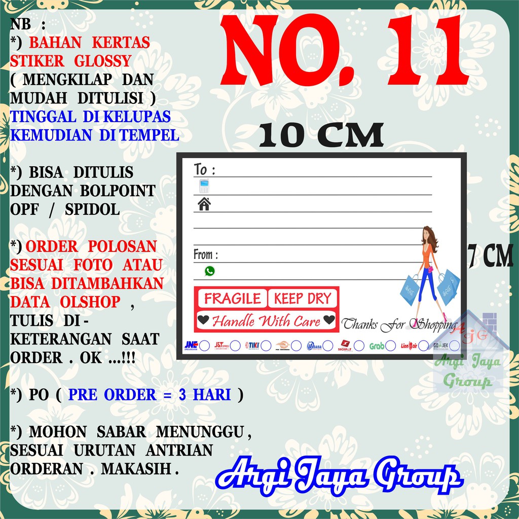 

Stiker Pengiriman - Sticker Alamat Olshop Murah Nomer 11 - 10x7 cm - Glossy