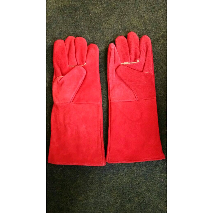 Sarung Tangan Las 16 inch Kulit Tebal Safety Welding Glove 16inch 16&quot; Gloves Leather Red Merah HQ