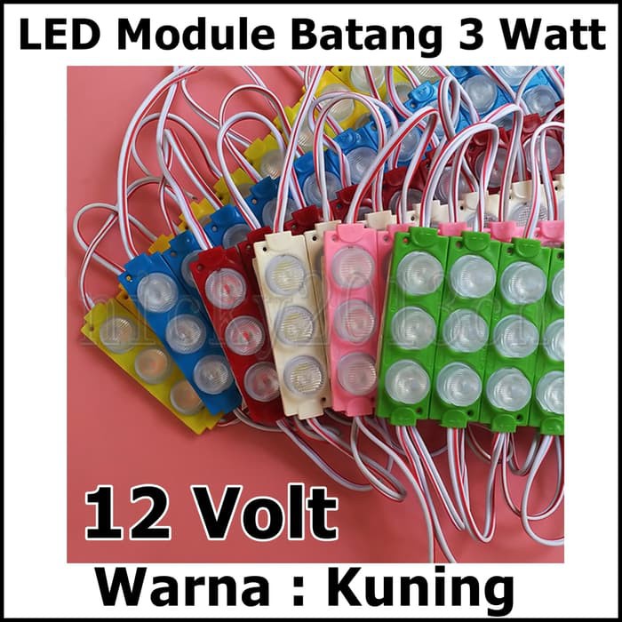 LED Module Batang 12 Volt 12V 3 mata 3W lensa waterproof Warna Kuning