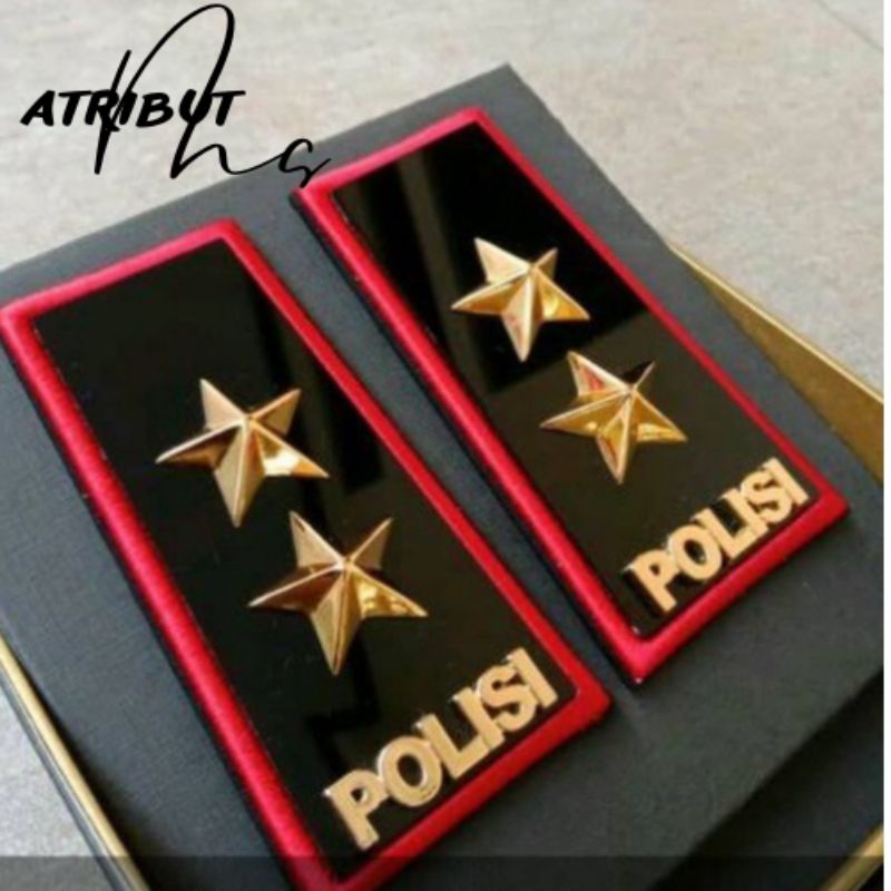 tanda pangkat Irjen polisi PDH Lis bordir merah akrilik kilap kualitas premium