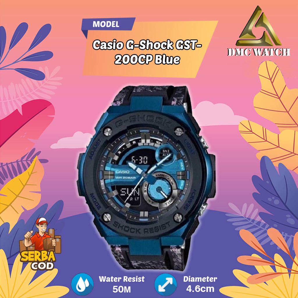 Jam Tangan Pria Casio G-Shock GST-200CP Blue Motif Original BM