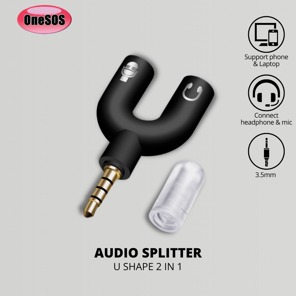 OneSOS Audio Splitter U Shape 2 in 1 headphone &amp; Mic Jack 3.5mm for HP / PC / Laptop
