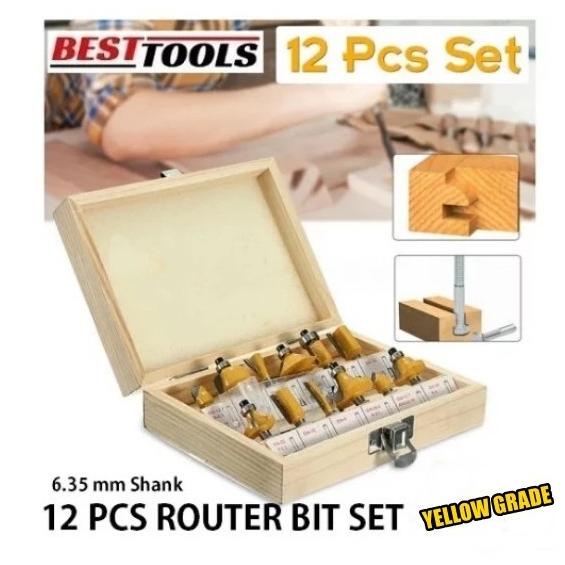 %$%$%$%$] Mata Profil Set 12pcs Trimmer Router Bits Set 1/4 Kayu Router 6.35mm