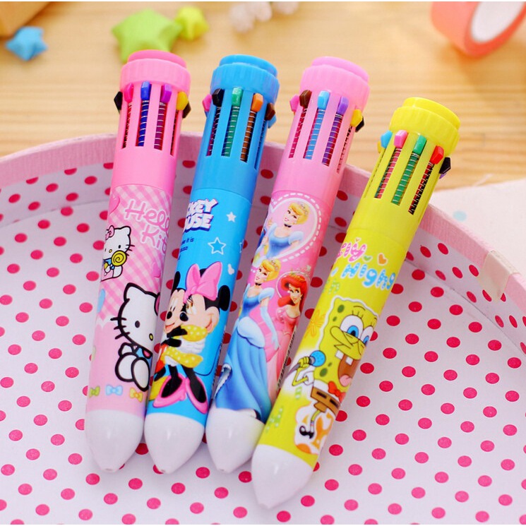 Pulpen Pena Ballpoint Multi Warna 10 in 1 / 6 in 1 Multi Color, Bolpen warna warni, Bolpen lucu imut