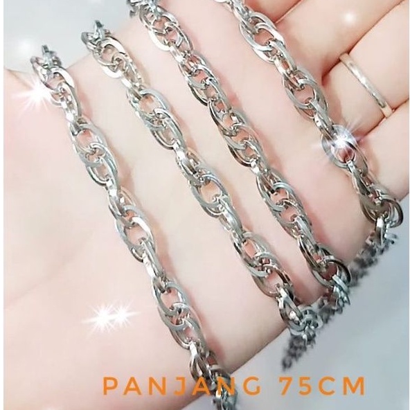 Kalung Rantai titanium silver panjang 75 cm Tidak Luntur Tidak karat