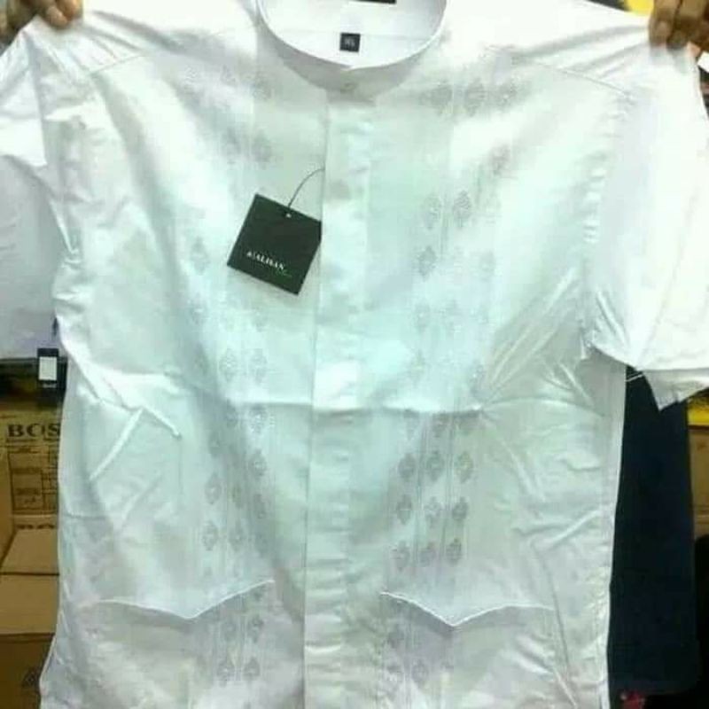 Baju koko ALISAN putih lengan pendek,reguler fit.