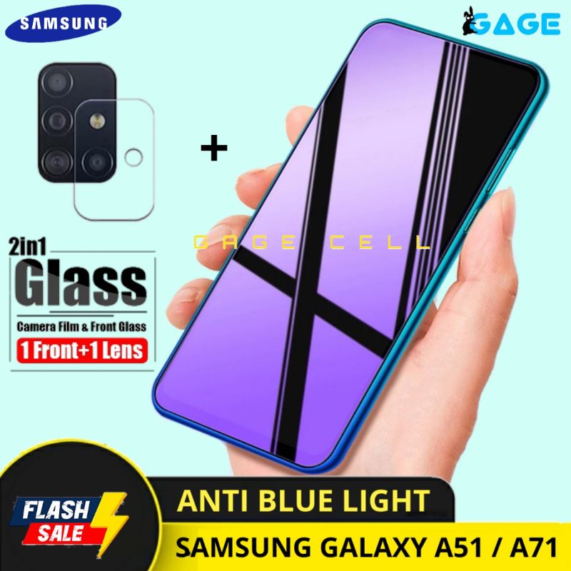 2in1 TEMPERED GLASS ANTI BLUE LIGHT SAMSUNG GALAXY A51 A71 TG ANTI GORES RADIASI FULL LAYAR SCREEN