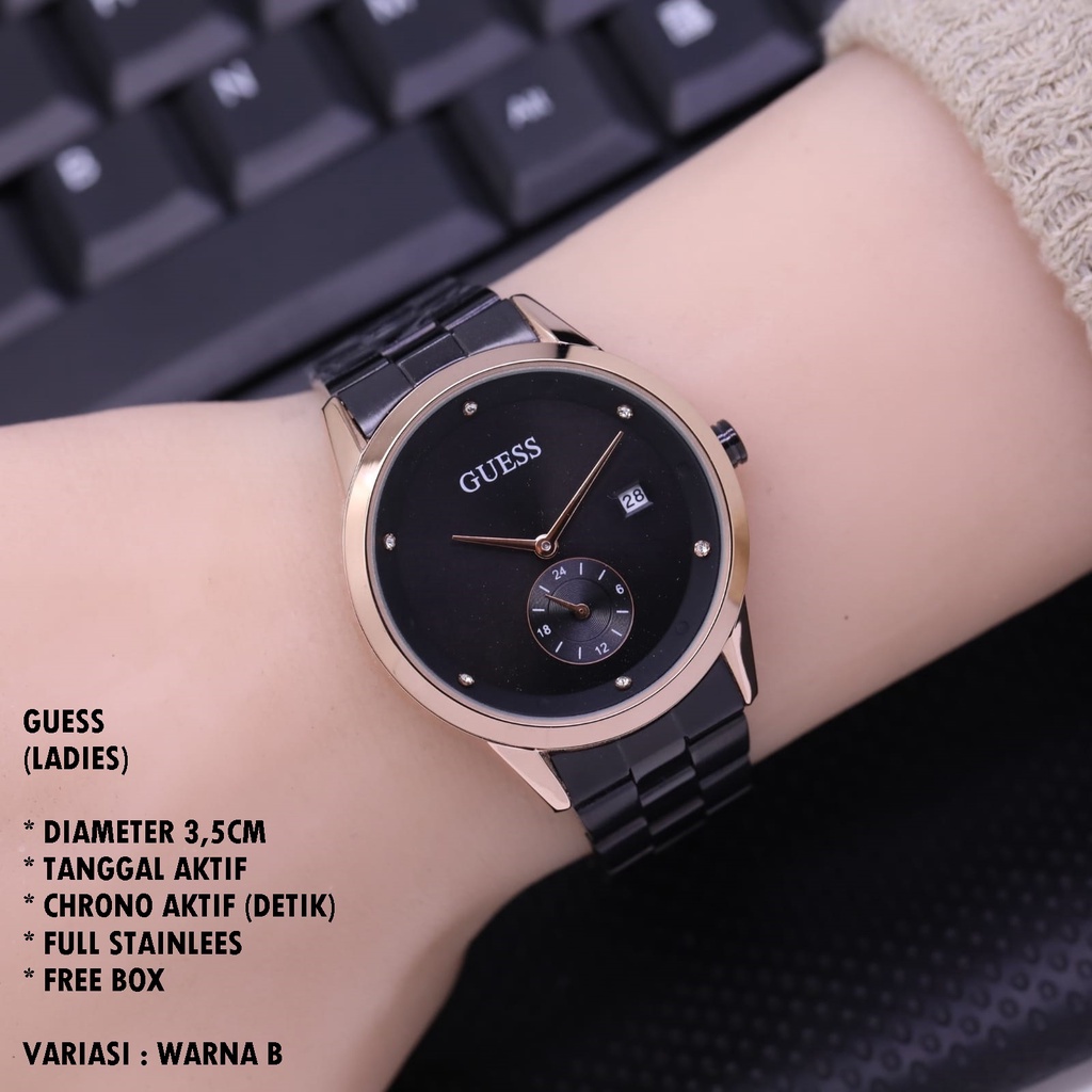 (BISA COD) JAM TANGAN WANITA FASHION RANTAI BODY BULAT TANGGAL &amp; CHRONO AKTIF
