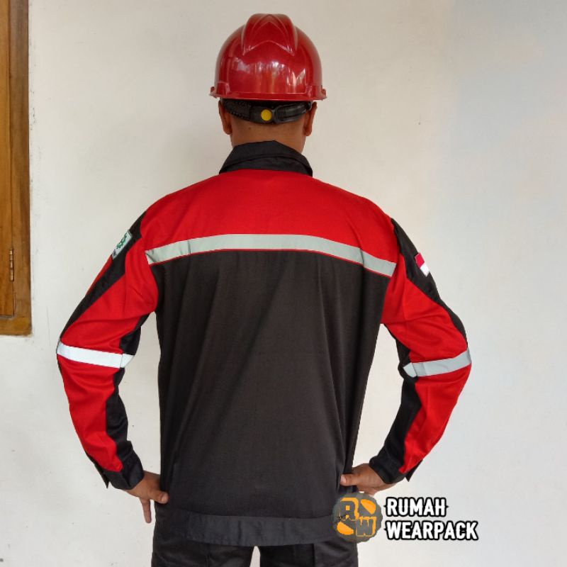 Baju Kerja/ Wearpack Proyek/ Seragam Kerja Lengan Panjang Atasan Hitam Merah