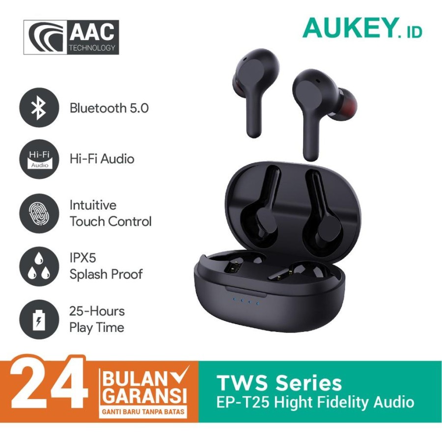 Earphone Bluetooth Aukey Earbuds TWS EP-T25 High Fidelity Audio