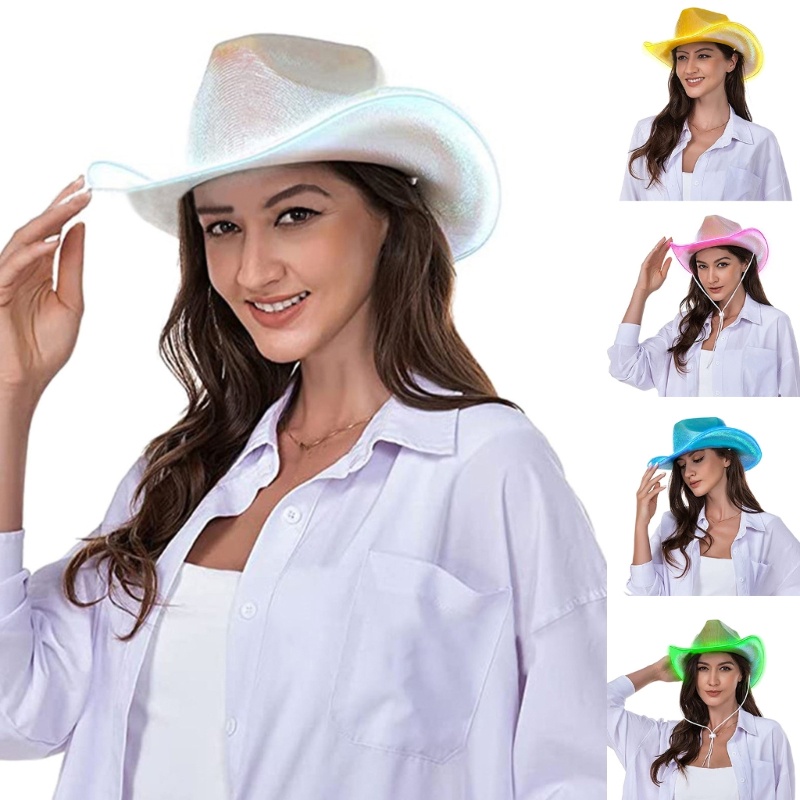 Topi Cowboy Cowgirl Dengan Lampu Led Untuk Dewasa