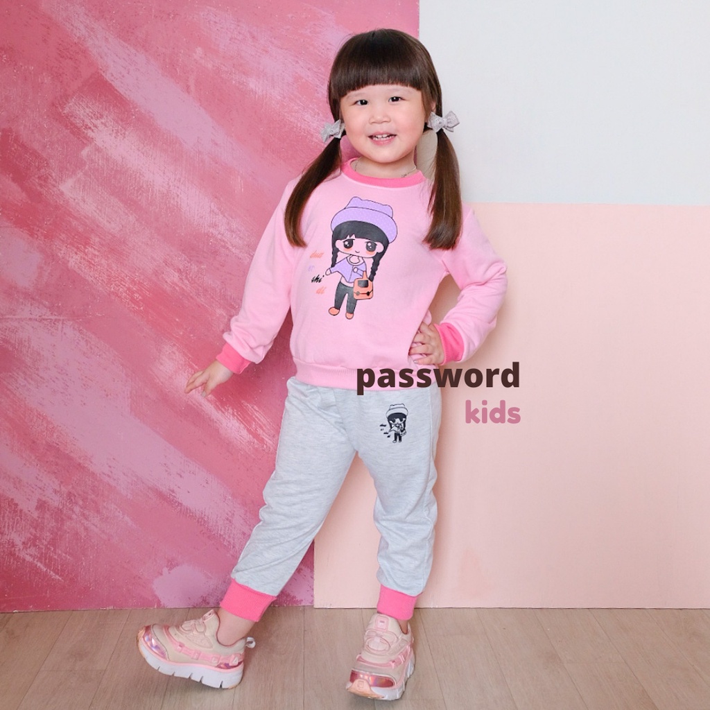 HappyOliver PASSWORD SHOPPING GIRL Setelan Sweater 1 - 7 Tahun Baju Anak BerKualitas