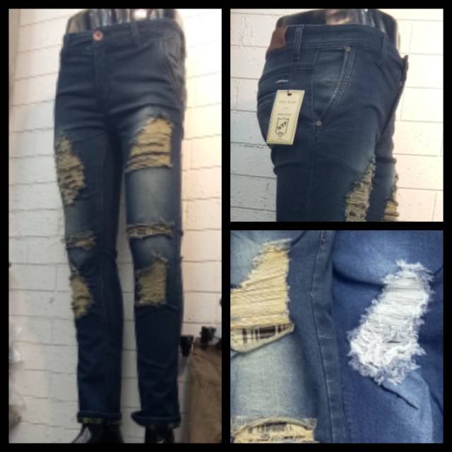 Celana Jeans Panjang Pria NTF Ori sobek lapis flanel import - NTF Denim