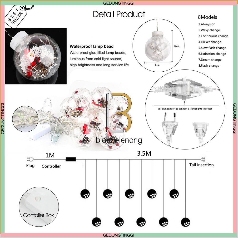 Lampu Tumblr Hias Led Tirai Gantung Dekorasi Santa Claus Snowmen Snowman Pohon Natal Christmas Tree Decoration Tirai Gantung Warna Warni Warm White Kuning Merah Biru Lamp Kabel Transparan Rumah Cafe Taman Kedap Kedip Kelap Kelip Outdoor AntiAir Waterproof