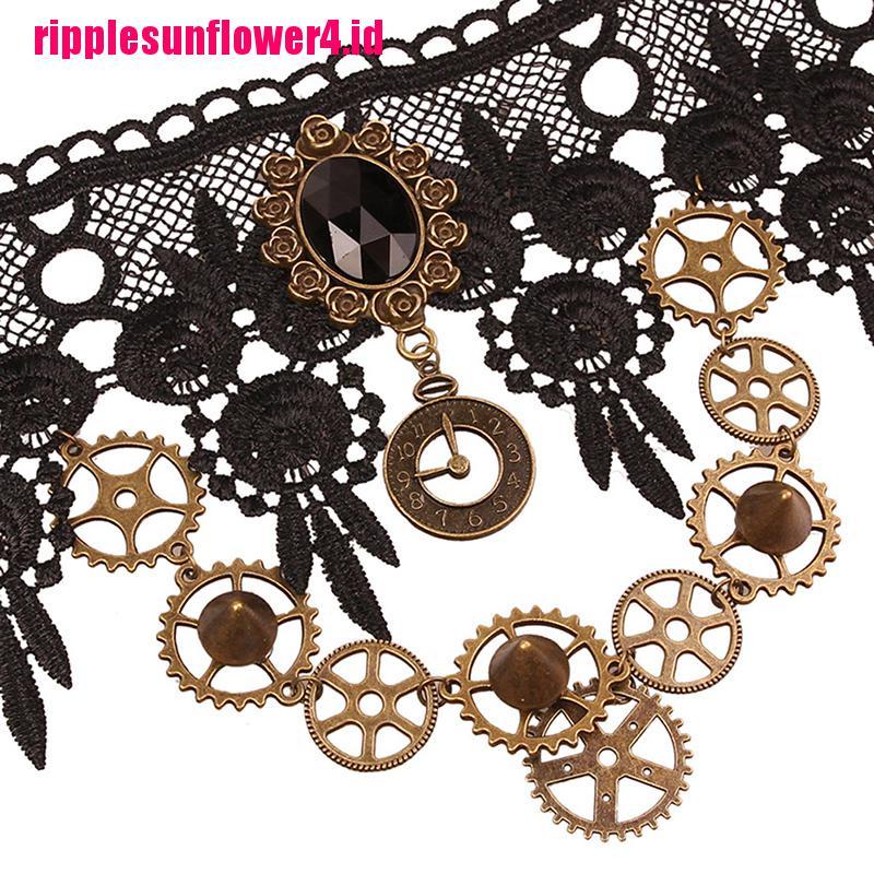 Kalung Choker Bahan Lace Dengan Liontin Gaya Vintage Gothic Steampunk