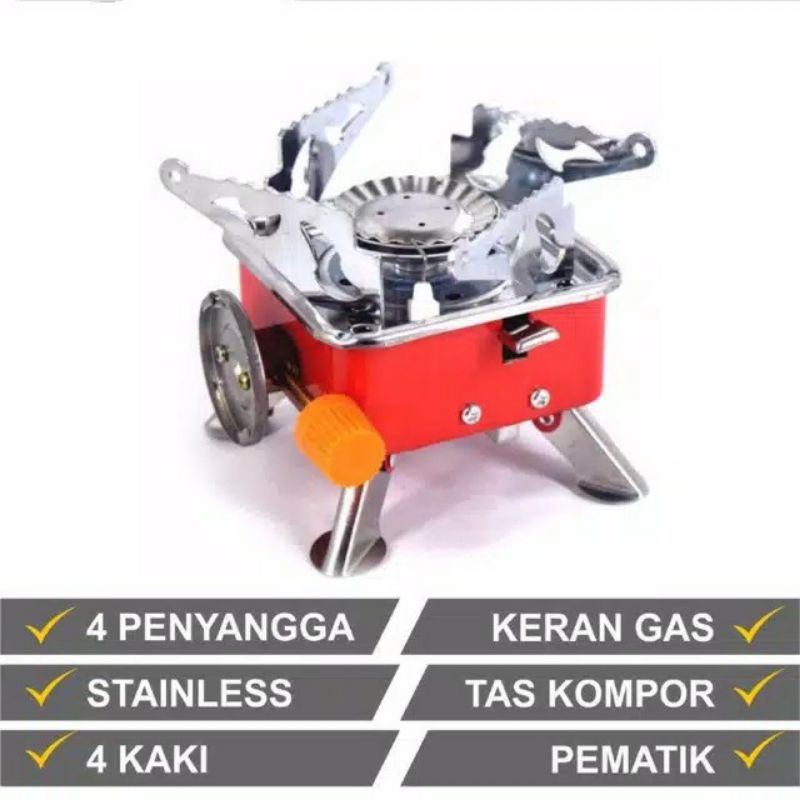 KOVAR Kompor Camping Mini Windproof Gas Stove | Kompor Camping Kotak | Kompor Camping Bunga | Kompor