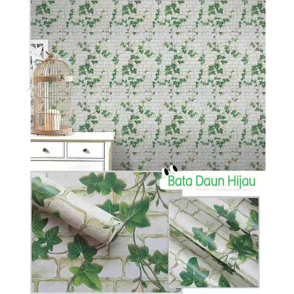 Wallpaper Sticker Dinding Bata Daun Hijau 45cmx10m