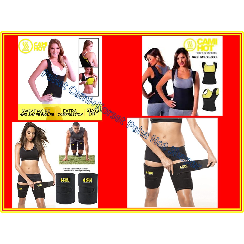 Paket Cami Hot Shaper+Korset Pelangsing Paha Sweat Sweet Thigh Original Murah/Cami+Sweat Sweet Thigh