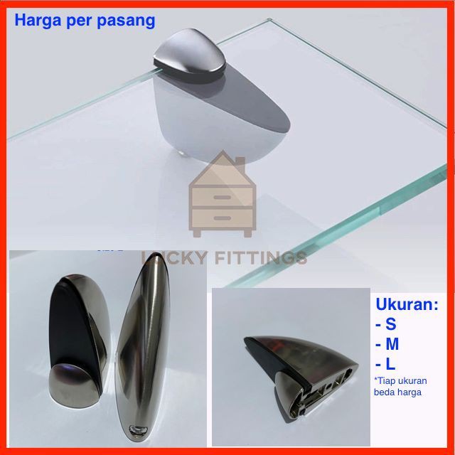 Ambalan Wastafel Penjepit Jepit Kaca / Kayu Sirip Hiu Toilet WC Dinding ke Kaca [PASANG]