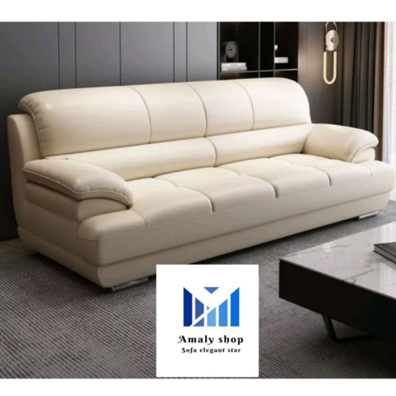 Jual Sofa Kulit 3 seater Minimalis Mewah Kualitas Kulit Premium Sofa