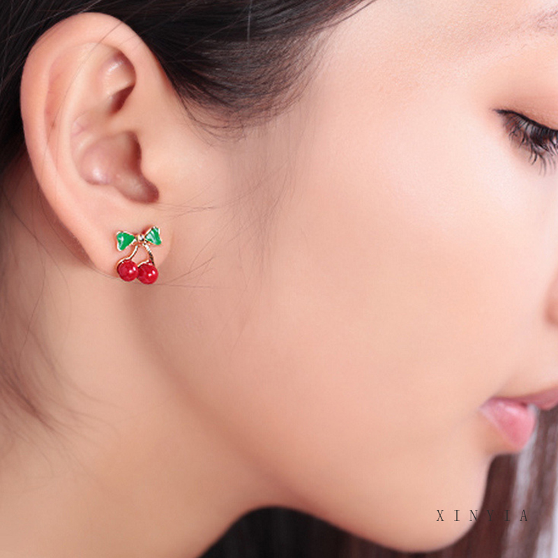 Cherry Merah Lucu Anting Merasa Manis Fashion Korea Perhiasan Wanita