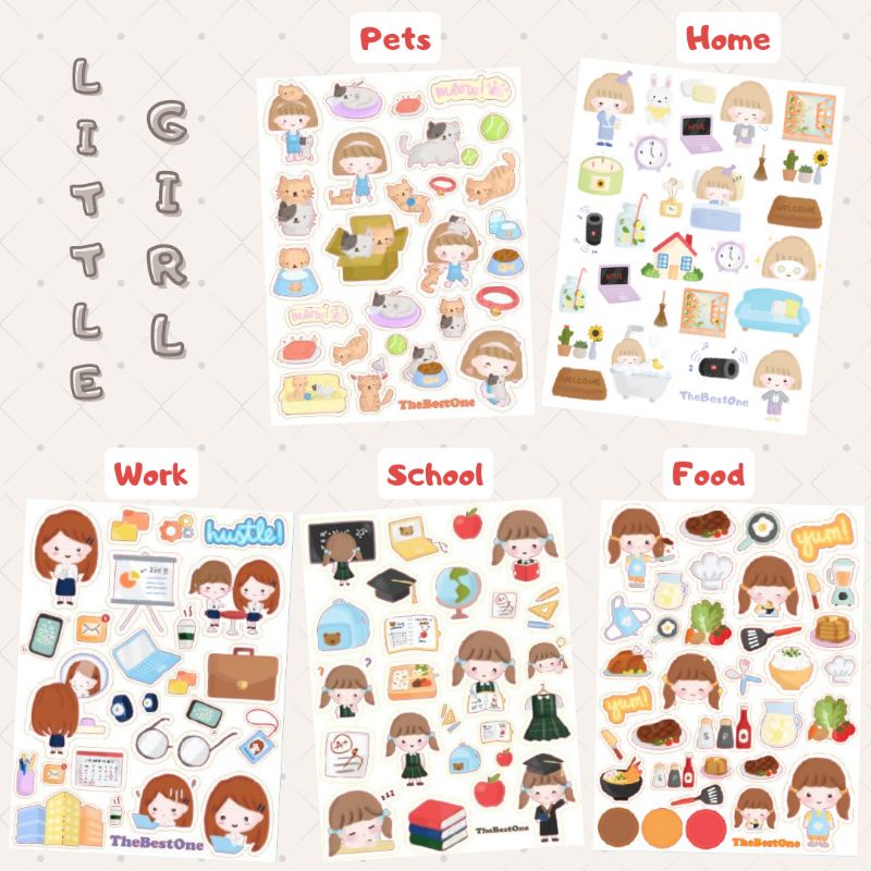 

Sticker Little Girl Cute Home Work Food Pet School Sticker Waterproof Stiker lucu [ TheBestOne ]