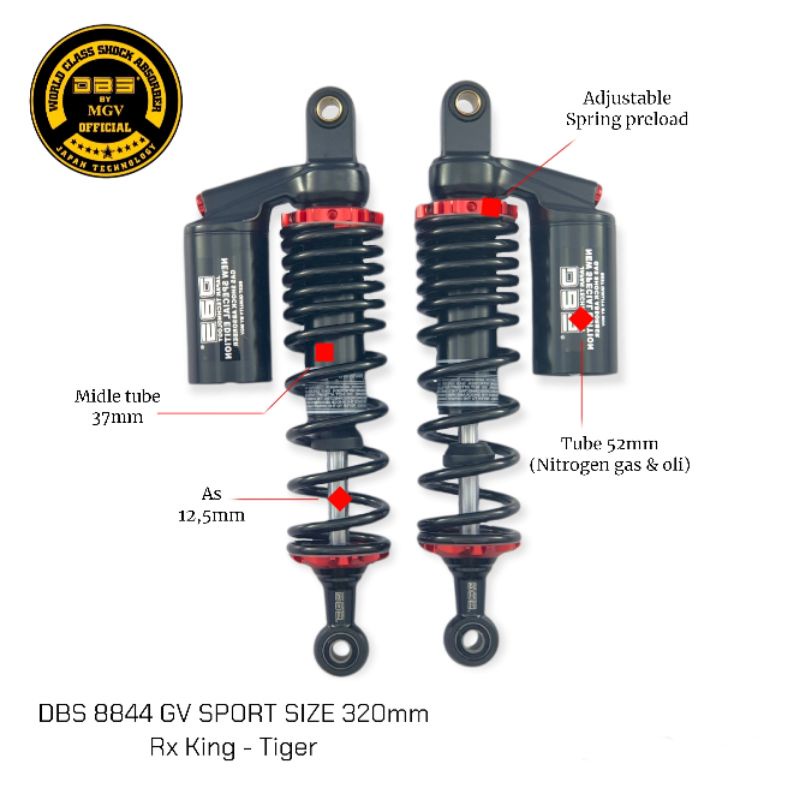 Shock DBS 8844 GV Sport Size 320 untuk motor Rx king, Tiger