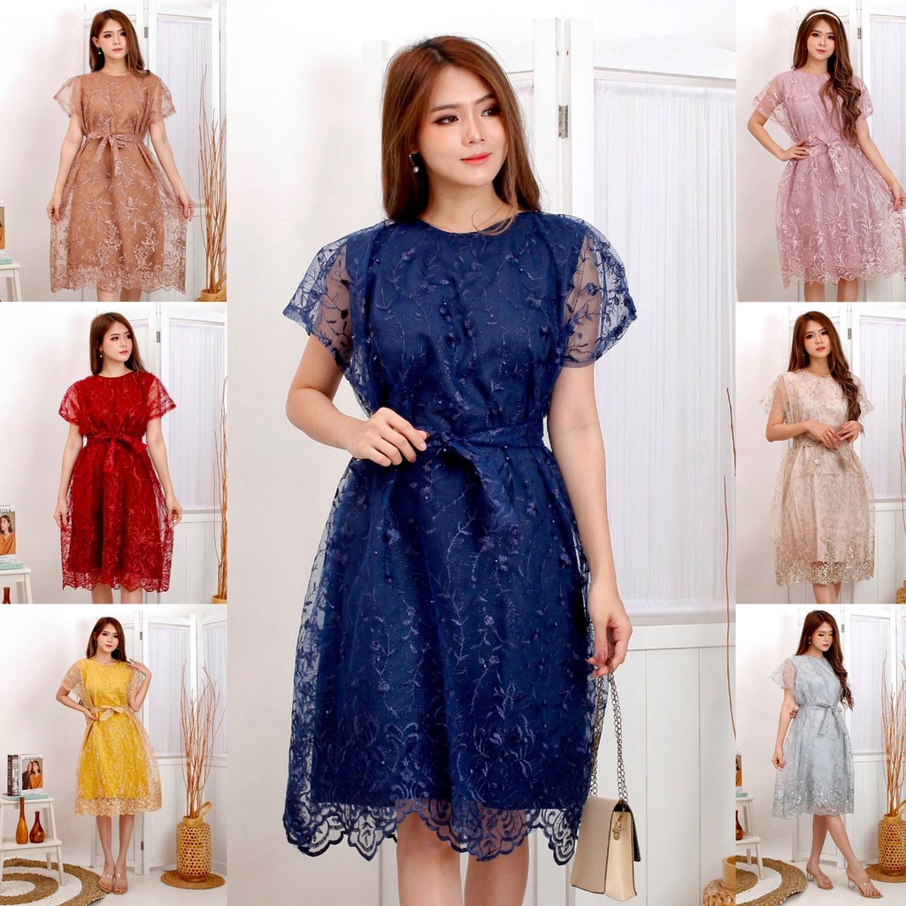 (Jamin Real) Dress Jovita Brukat Bordir Tullle Glitter Mutiara Brokat Tille Brokat Tile Dres IMLEK