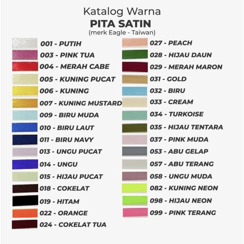 

Pita Satin 2,5cm ( 1 inch ) Kualitas Jual Per Rol