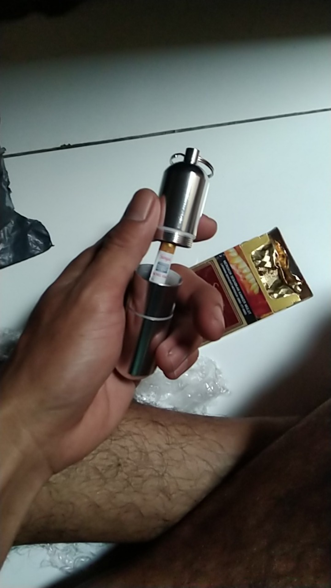 Tempat Rokok Bentuk Silinder Cigarette Case Stainless Steel