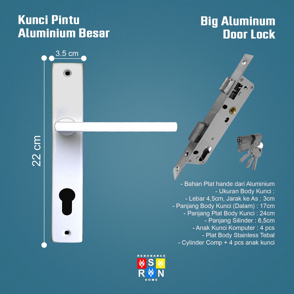 Kunci Pintu Set Alumunium OCD / Gagang Pintu Kantor Rumah Resonance Home