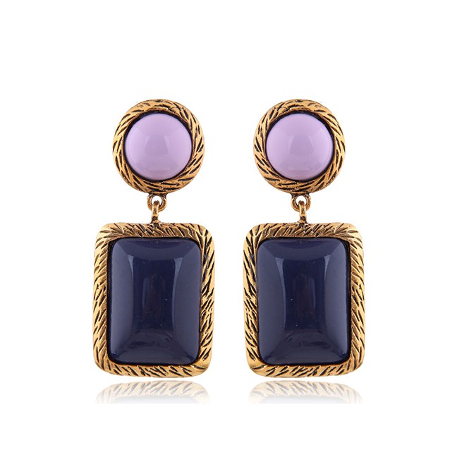 LRC Anting Tusuk Fashion Dark Blue Metal Geometric Square Earrings A58833