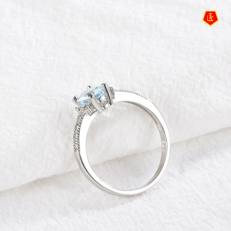 [Ready Stock]Micro-Inlaid Blue Gemstone Ring Simple Fashion