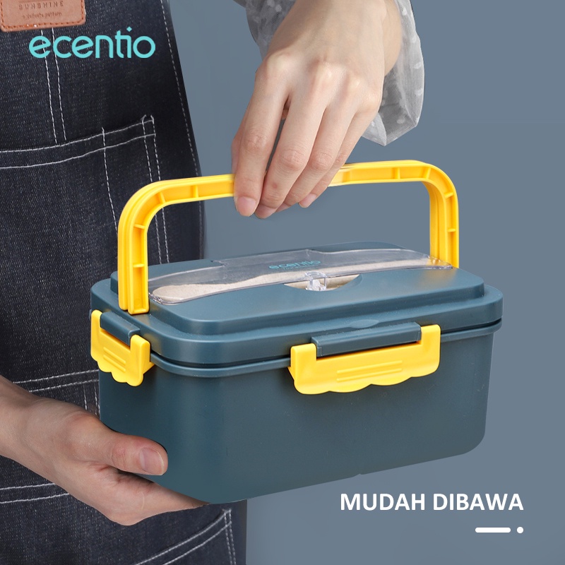 ecentio kotak makan set kotak makan anti tumpah tas tote cooler lunch box tas set 3 grid kotak bekal cangkir sup tas bekal set slat makan