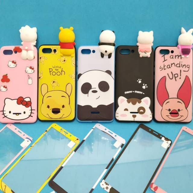 Case softcase boneka intip motif karakter free tempered glass Xiaomi Xiaomi Redmi 6A