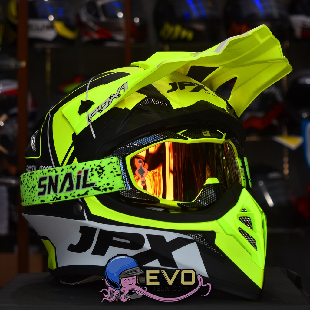 HELM JPX CROSS_FOX1 SERI X31 - SUPER BLACK YELLOW + GOOGLE SNAIL (ONGKIR 2 KG) HELM JPX TERBARU