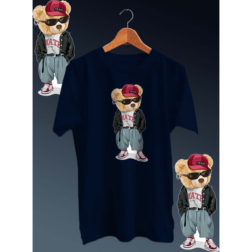 KAOS DISTRO PRIA KEKINIAN COTTON COMBED PE 30S DEPAN /TSHIRT GAMBAR DIGITAL FULLPRINT BEAR KACAMATA NECK/LENGAN PENDEK