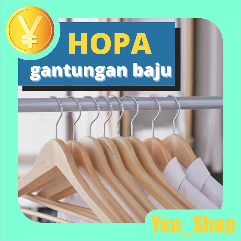 HOPA GANTUNGAN BAJU set isi 5 pcs - Hanger kayu (Wood) warna Natural / Gantungan baju - HHL-128