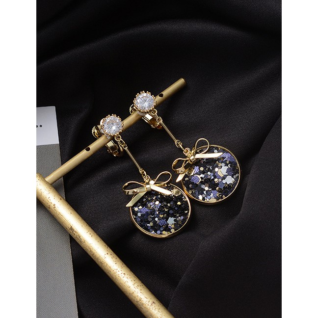 LRC Anting Tusuk Fashion Golden Bow-shaped Diamond Earrings With K45762