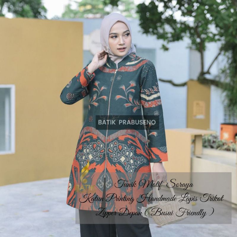 Atasan Baju Batik Wanita Prabuseno Motif Soraya Busui Friendly Lengan Panjang  Modern Premium Jumbo 