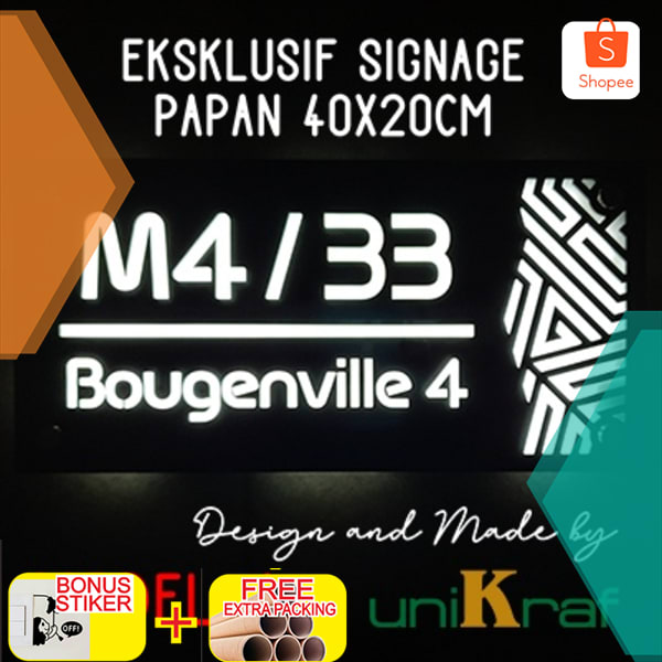 Papan Alamat & Nomor Rumah Eksklusif - Acrilic / Persegi - LED Elegan