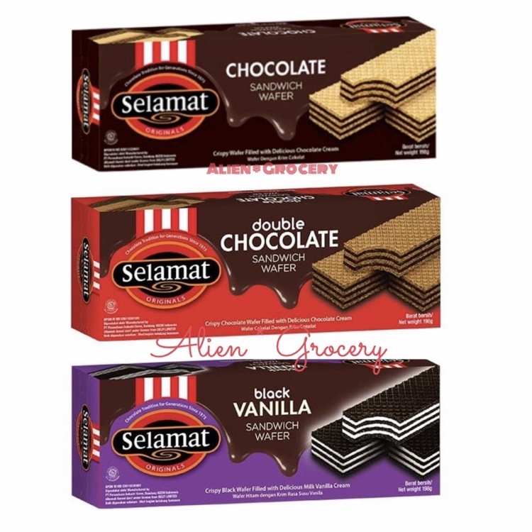 

Wafer Selamat 198 gram gr box Kotak Black Vanilla Double Chocolate Coklat Cokelat